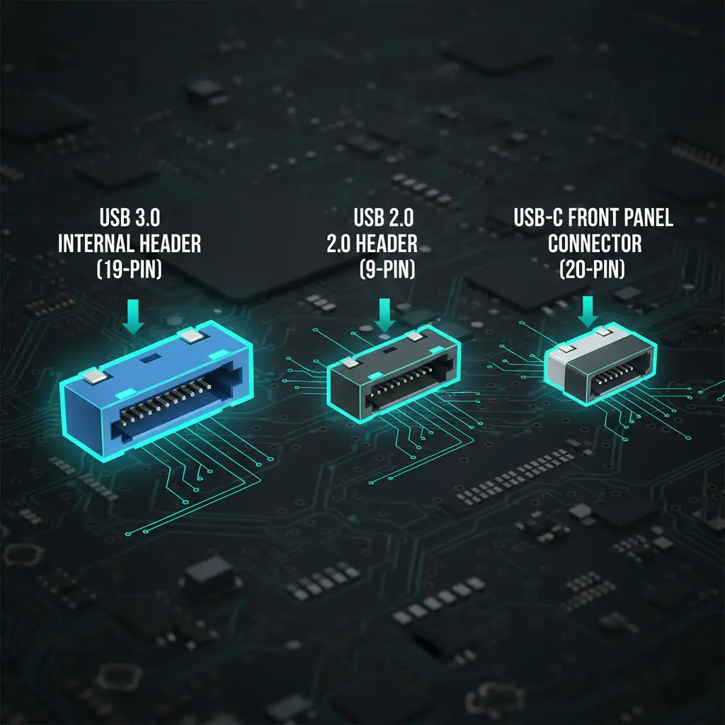 USB headers and Type-C ports on a motherboard